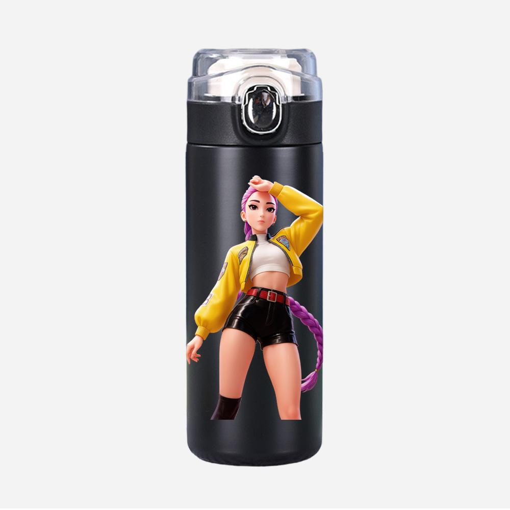 New Anime K-Pop Demon Hunters Printed 400Ml Water Bottle Thermos Cup Portable Stainless Steel Leak Proof Camping Water Cup Kid Gifts