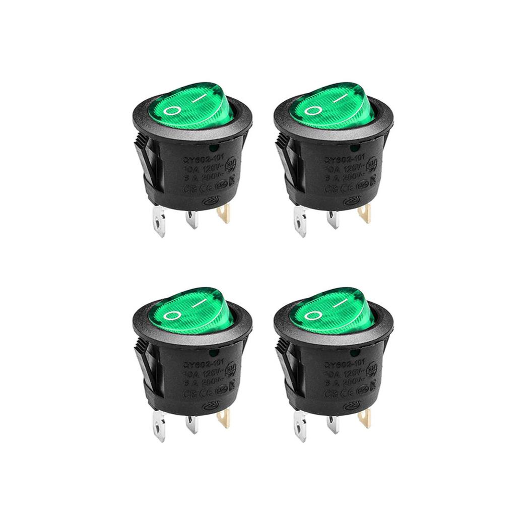4PCS Round Rocker Switch Light Illuminated On Off 3 Pin 2 Position Mini Switch 125V 10A 250V 6A KCD1 for RV Car Truck Boat Pushbutton Switches 3