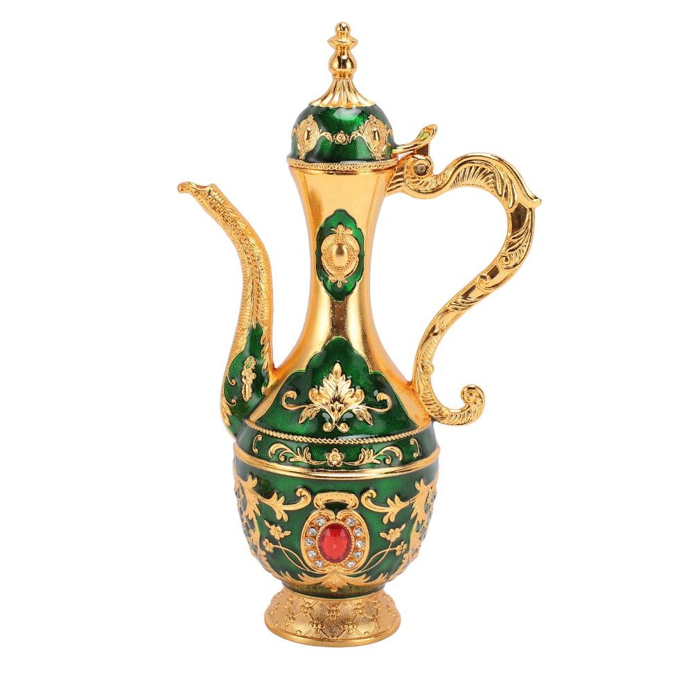 8PCS Zinc Alloy Wine Pot Kit Gold Green Turkish Tea Set Tea Sets Coffee Pot Set  Home Party Decor