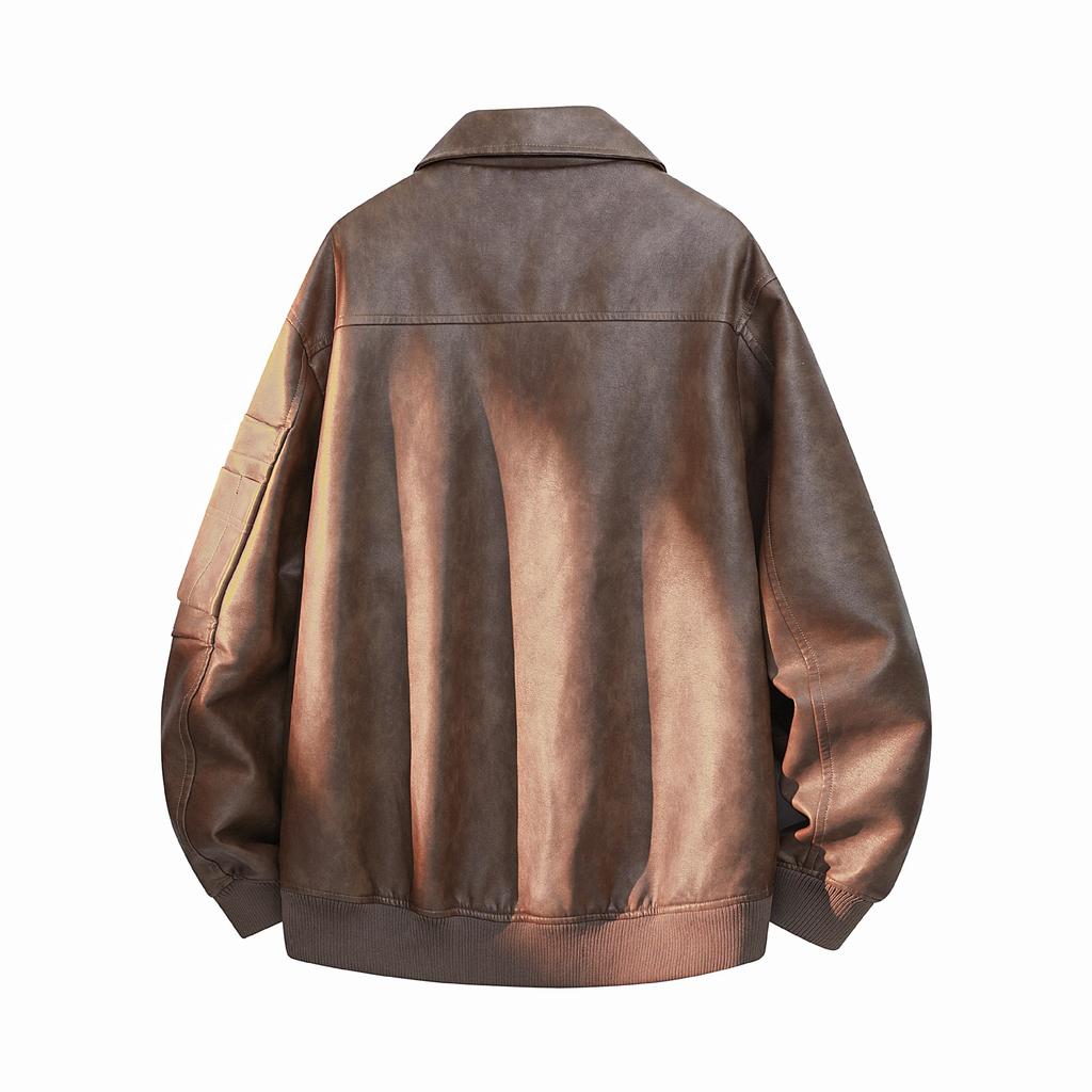 Autumn/winter new men's leather jacket, simple and fashionable American trendy brand collar work jacket, men's leather jacket