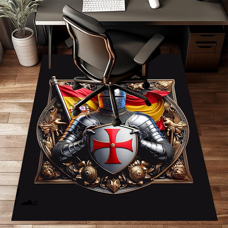 Cross Templars Knight Polyester Carpet, Soft Indoor Mat for Office Chair, Living Room, Computer Desk - Decorative Home Office Rug Design