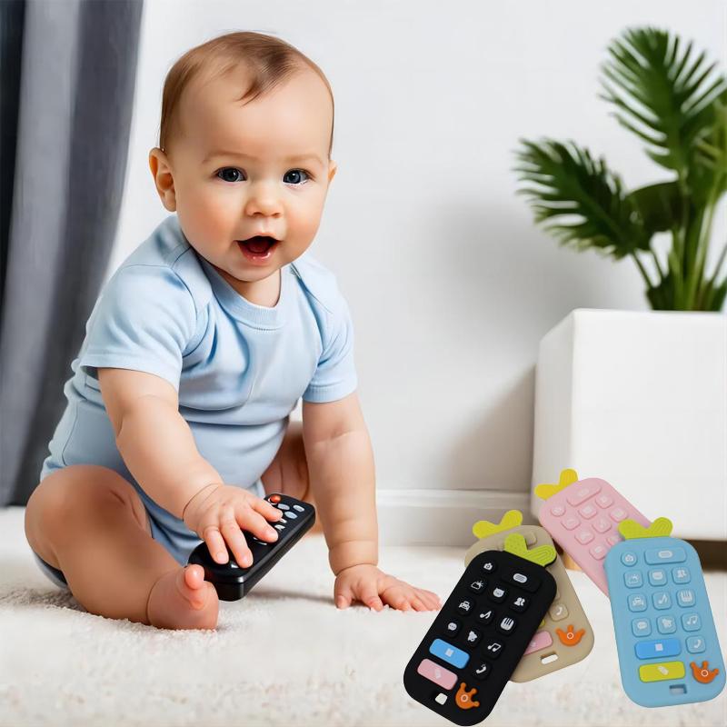 Non-Toxic Baby Silicone Remote Control Teether Baby Anti-Eating Hand Teething Stick Cartoon Soothing Bite Toys