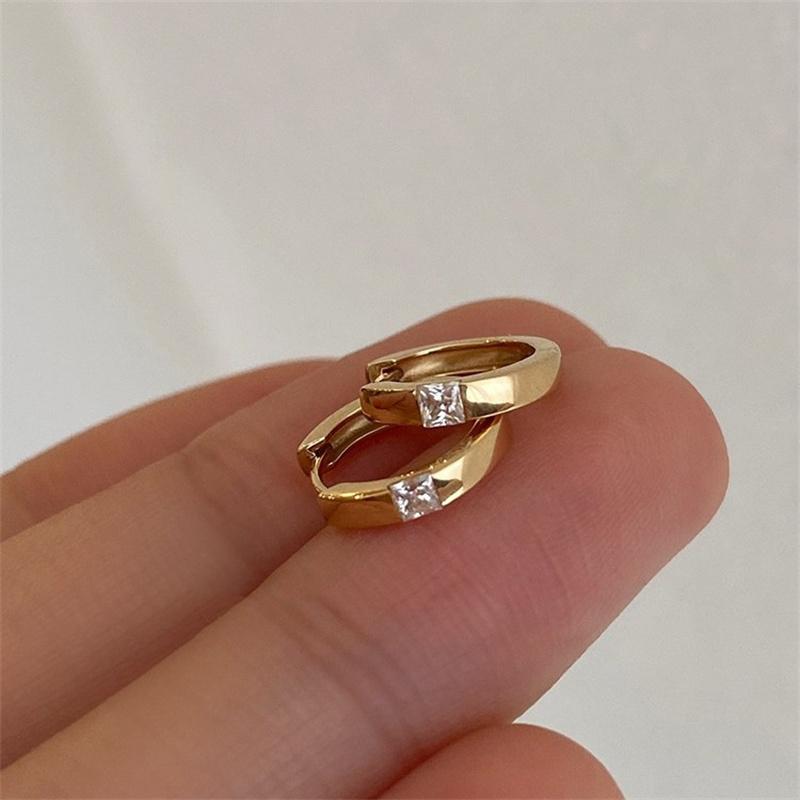 S925 Sterling Silver Plated 18K Gold Square Zircon Mini Earrings Versatile Minimalist Luxury Women s Ear Jewelry Silver