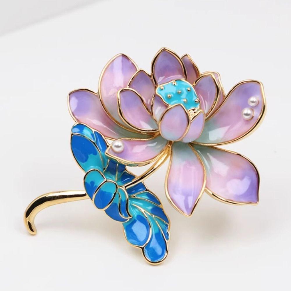 Elegant Flower Enamel Brooches Vintage Lapel Pin New Lotus Brooch for Women  Cloth Accessories