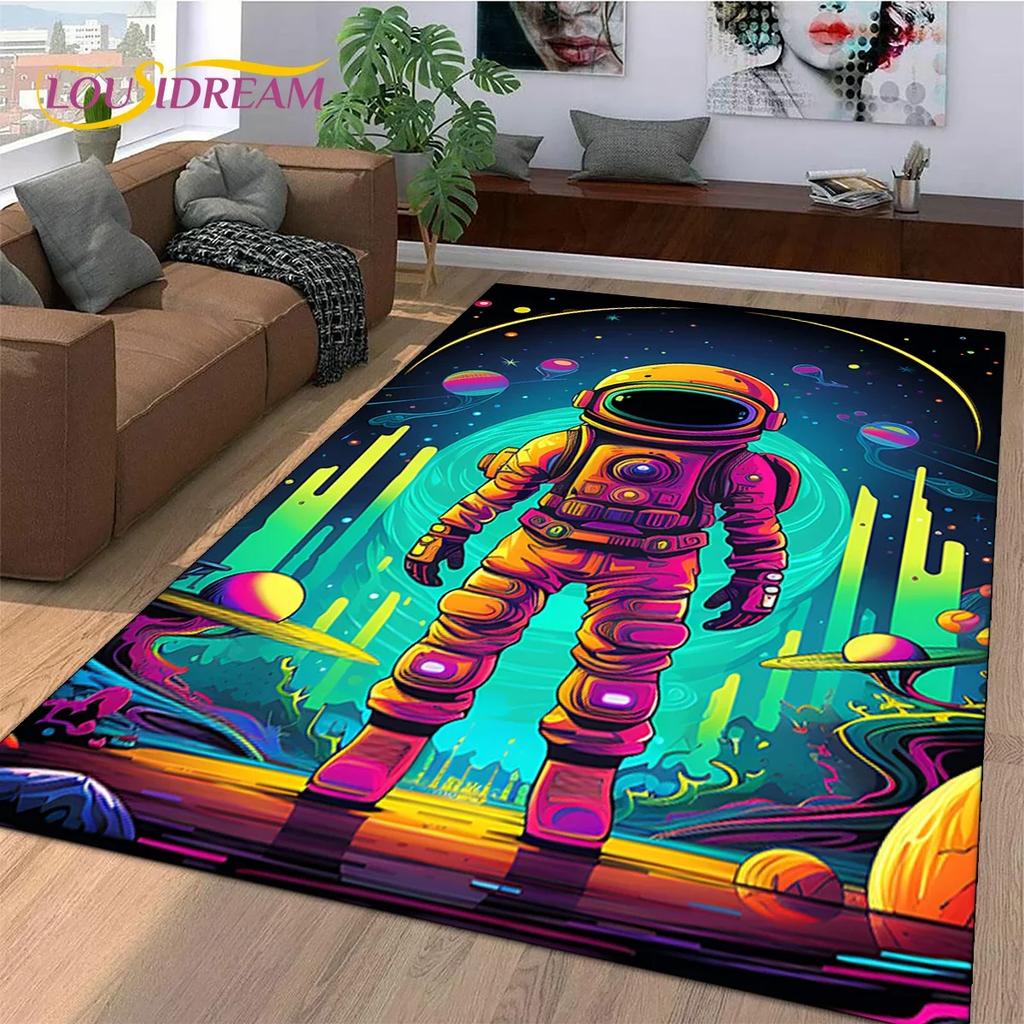Alfombra de dibujos animados de astronauta, universo de sueños, astronauta, espacio exterior, para dormitorio, sala de estar, sofá, decoración, alfombra de piso de gran tamaño
