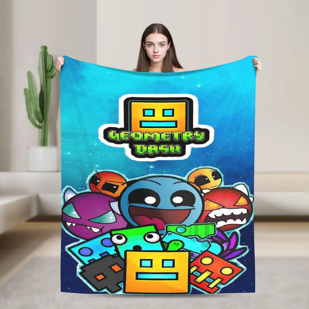 Geometry Dash Games Blankets Flannel Relax Soft Throw Blanket for Bedding Plush Thin Quilt
