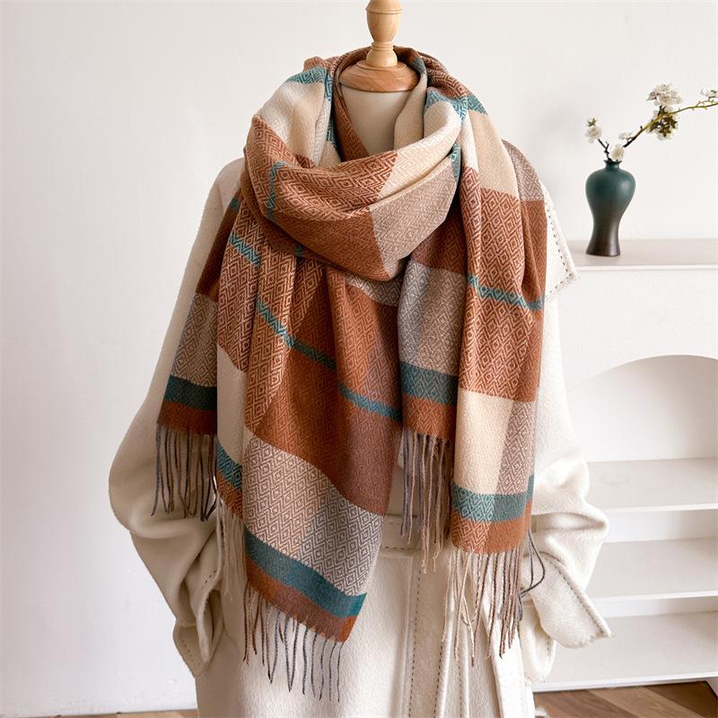 British Classic Australian Scarf - Vintage Striped Winter Warmth Windproof  Scarf for Men and Women,Tassel Edges, Soft Texture