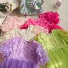 Girl's Tulle Princess Dress with Butterfly Puff Sleeves
