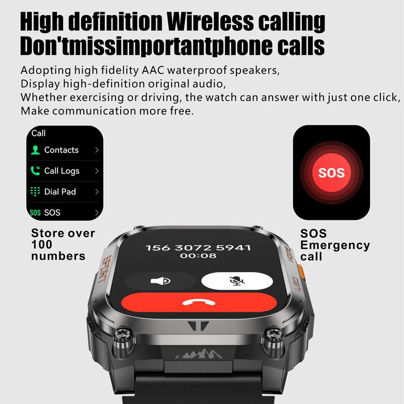 SACOSDING GPS Tracker Smart Watch IP68 Waterproof 2.01-inch HD Display Compass 630mAh Battery Heart Rate BT Call Outdoor Sport Smart Watch