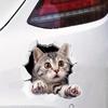 2 X Cat With Holes On Wall Funny Car Decals - Self Adhesive Cartoon