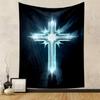 Glowing Blue Starburst Cross On Black Background Patterned Tapestry for Bedroom and Living Room Home Decor Sofas