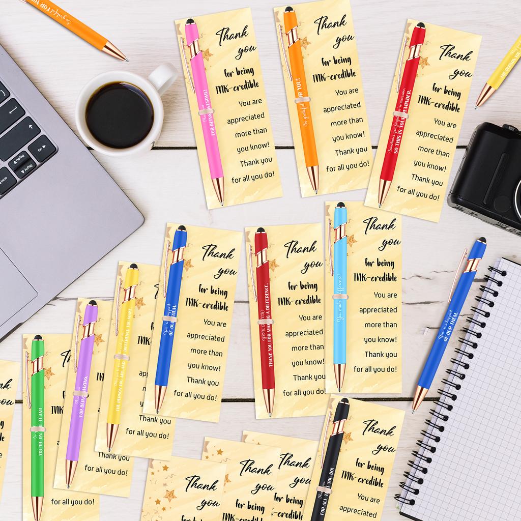 30 Sets Thank You Gifts Thank You Inspirational Pens With Stylus Tips Motivational Quote Ballpoint Pens With Thank You Cards Tie