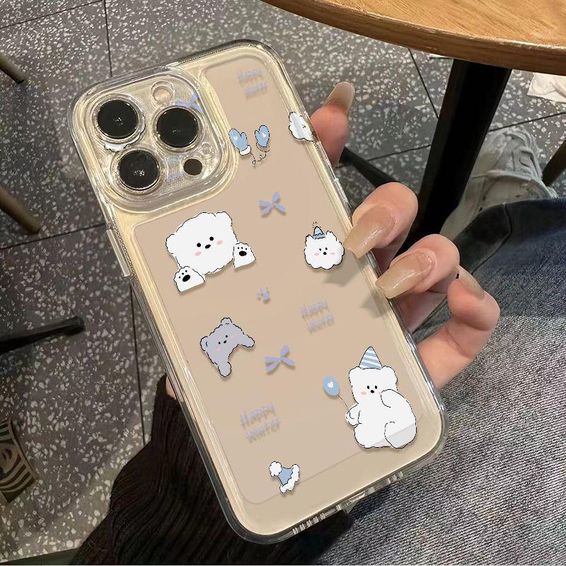

Polka Dot White Bear Balloon Phone Case for Apple 17ProMax, 16, 15, 13, 11 - Cute Design for Women Apple X