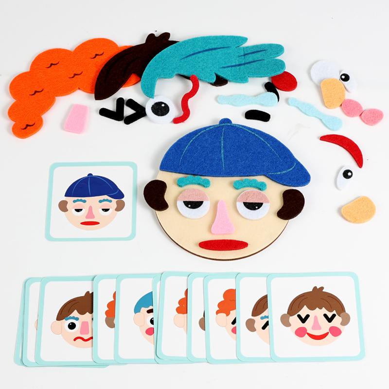 Kids Montessori Facial Expression Game Emotional Change Toys With 9pcs Cards Preschool Learning Educational Toys