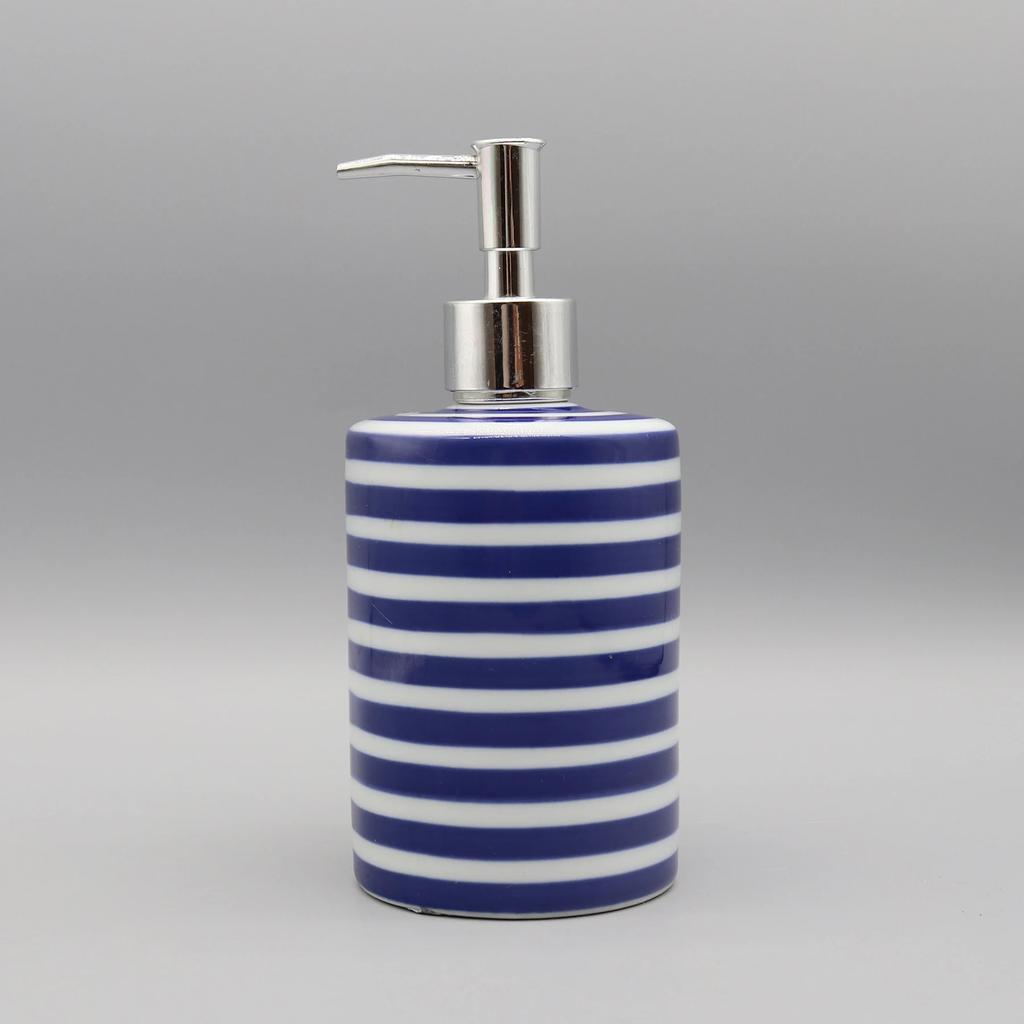 Liquid Soap Dispenser, Blue & White Ceramic, Bathroom Accessory