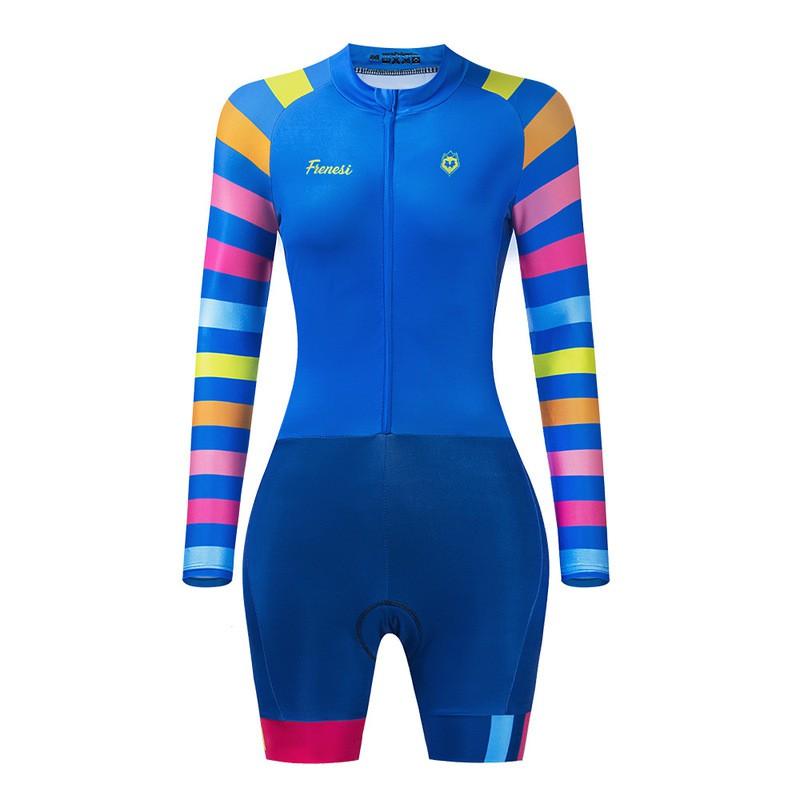 Tuta da Triathlon da Donna Manica Lunga Pantaloncini Corti Ciclismo Corsa