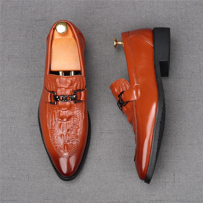 Fashion New Men's Pointed  Business Crocodile Pattern Casual Shoes Male Designer Slip On Loafers Homecoming Wedding Dress Footwear