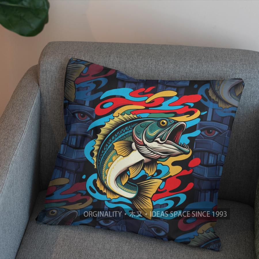 2D Buntes Fischmuster Dekorative Kissenhülle Muster Kissenbezug Geeignet für Sofa Schlafzimmer Auto Kissenbezug