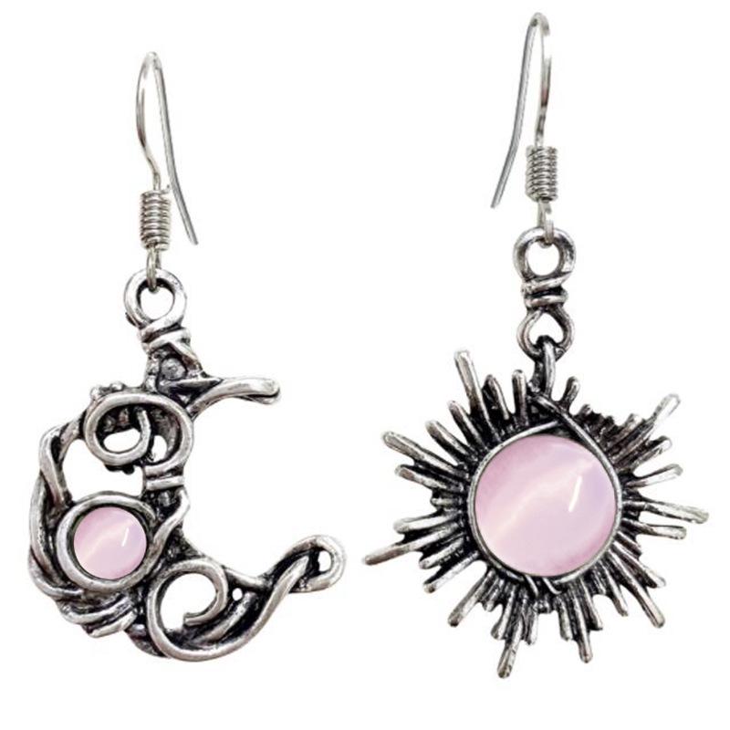 Богемные кристальные серебряные серьги-подвески в виде солнца и луны