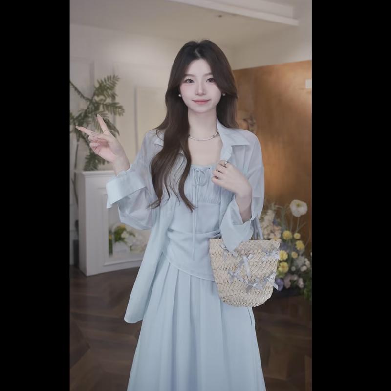 Lu Xiangnan Women s Lyocell Blue Button-Up Shirt S
