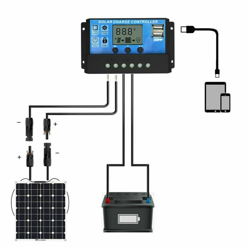 30a Solar Panel Battery Charge Controller 12v/24v Lcd Regulator Automatic Dual Usb