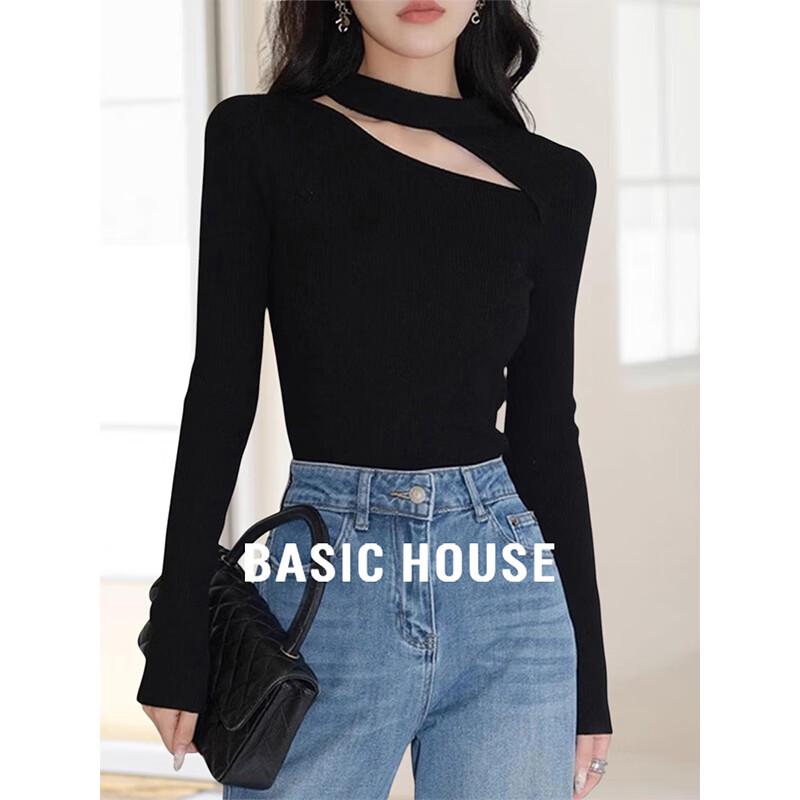 Basic House Women s Halter Neck Hollow-Out Knit Sweater M