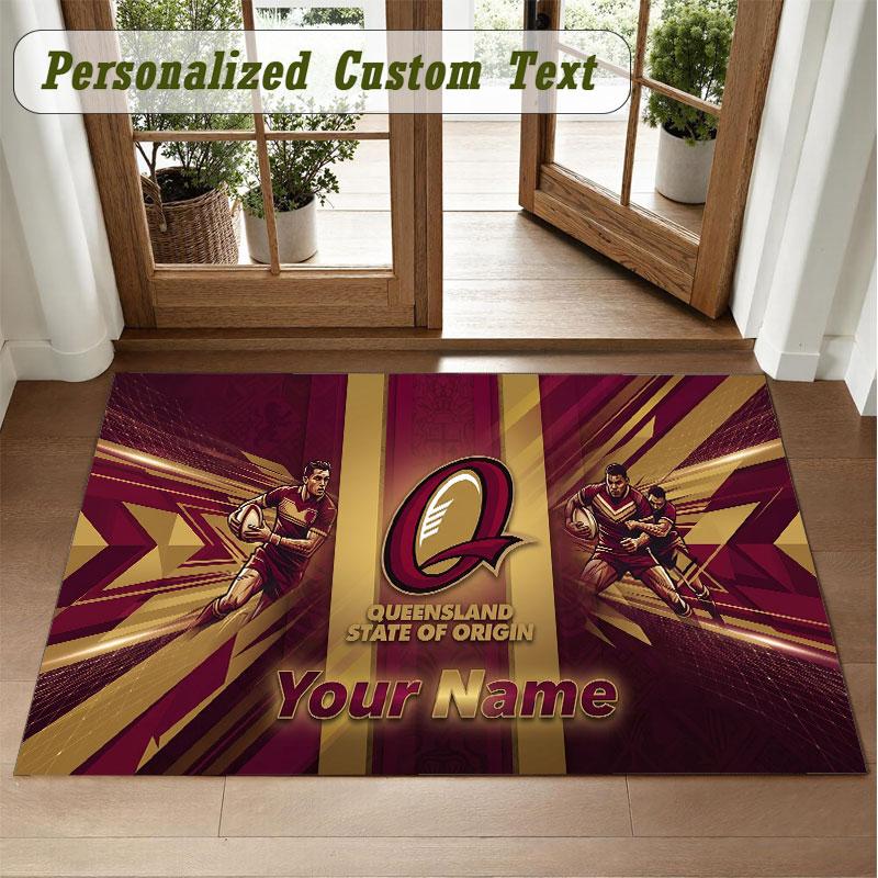 Crystal Velvet Square Rug Custom NameQueensland Maroons Pattern Non Slip Home Floor Decor Rug
