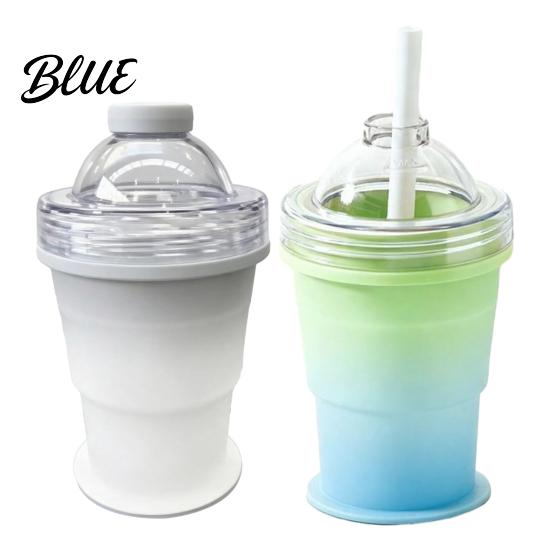 Non-breakable Ice Ball Maker Cup with Lid And Straw 2-in-1 Foldable Silicone Travel Straw Drinking Cup Portable Iced Beverage for Outdoor