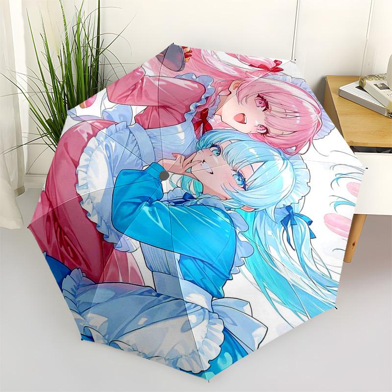 

1pc Outdoor Umbrella with Cute Anime Girls, Automatic Opening/Closing, Portable 3-Fold Design, 8-Rib Iron Frame - Perfect Gift for Fans, Traveler