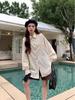 Women's Retro Spring Striped Raglan Long Sleeve Shirt with Tie Design