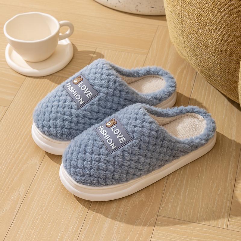

Домашние хлопковые тапочки для девочек осень и зима домашние комнатные парные ПВХ толстая подошва нескользящие пушистые туфли теплые хлопковые туфли мужские 44/45 [Suitable for 43-44 feet] серый