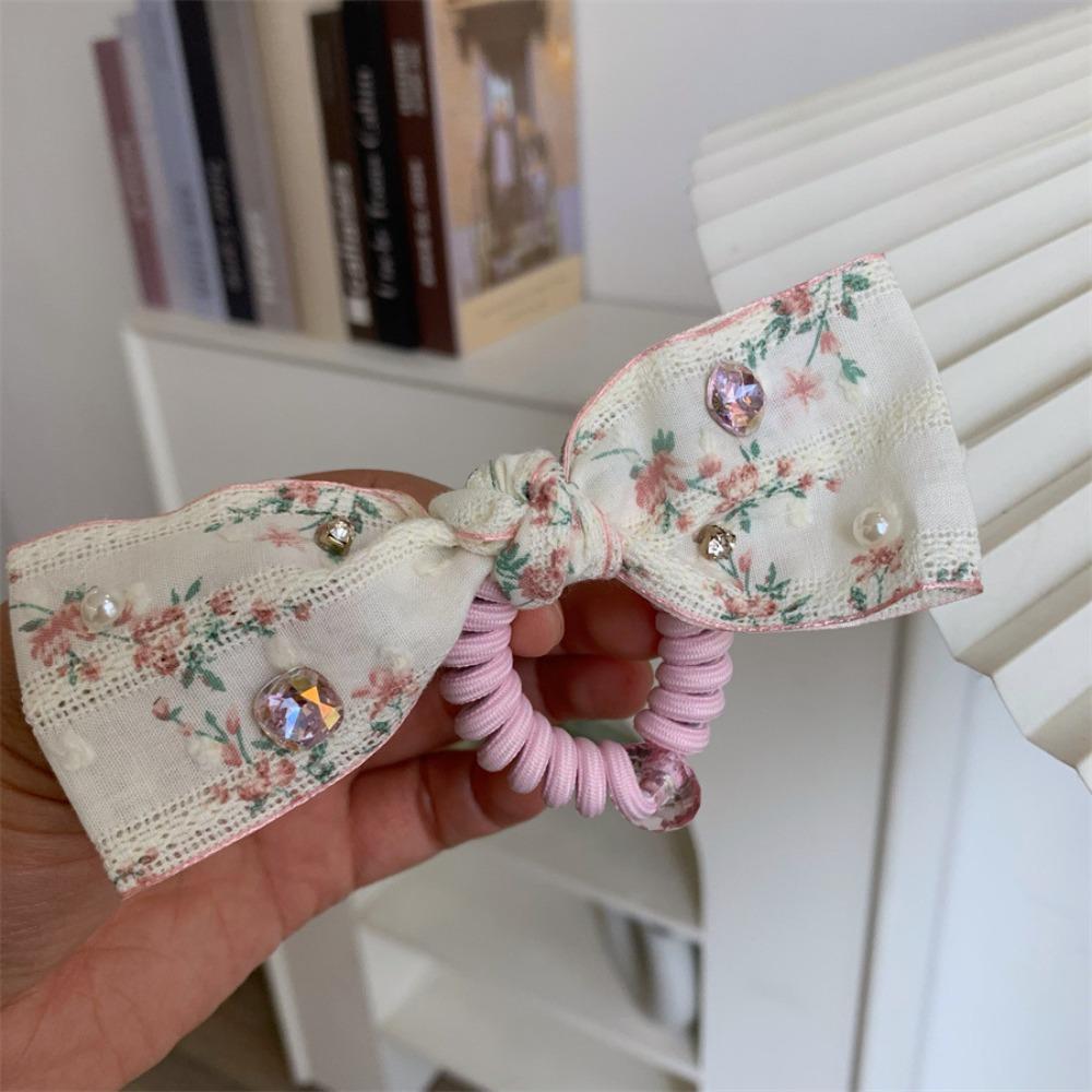 Floral Bow Hair Rope Wide Edges Rhinestone Hair Band Creative Embroidery Lace Headband  Women