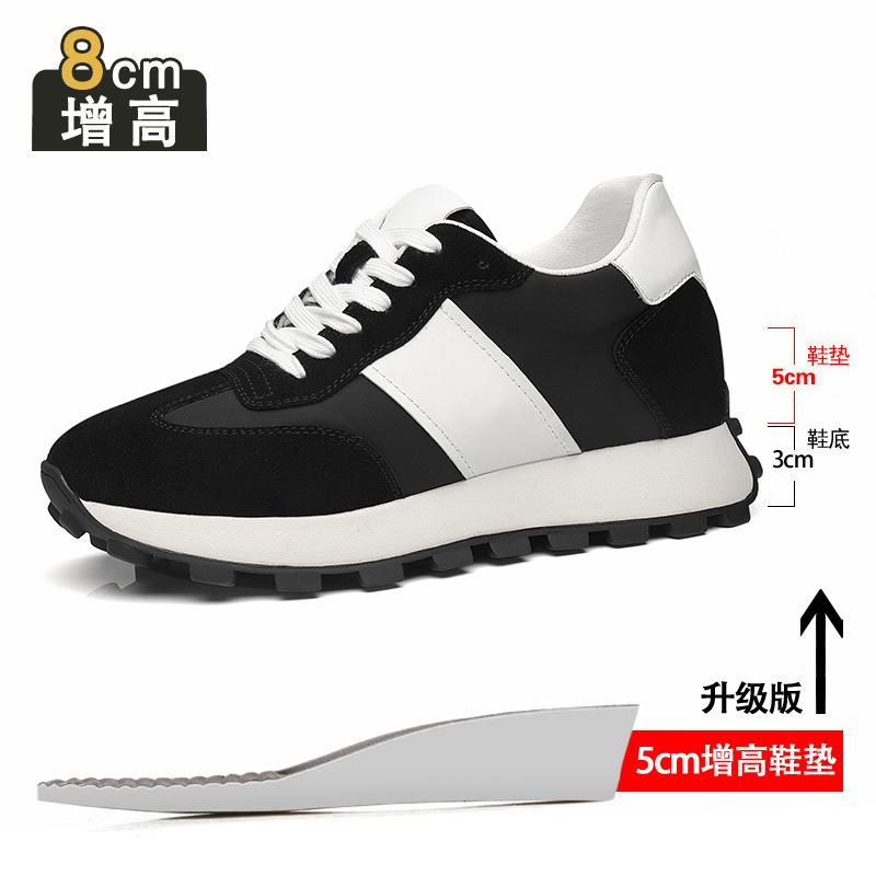 Inner Height Increase 8cm Board Shoes Men's Breathable Sports and Leisure Shoes Low Heel Real Cowhide Invisible Height Increase Dad Shoes Men