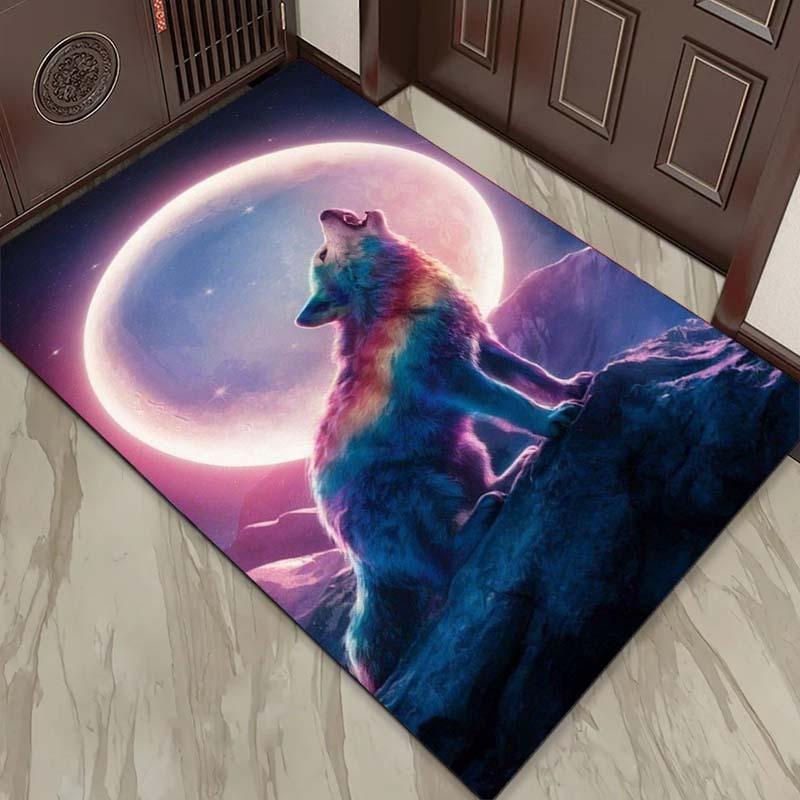 Wolf Howling At the Moon Rug ModernFantasyDesign for Living SpacesTrendy Home Decor Items Anti Slip Carpet Can Be Machine Washed