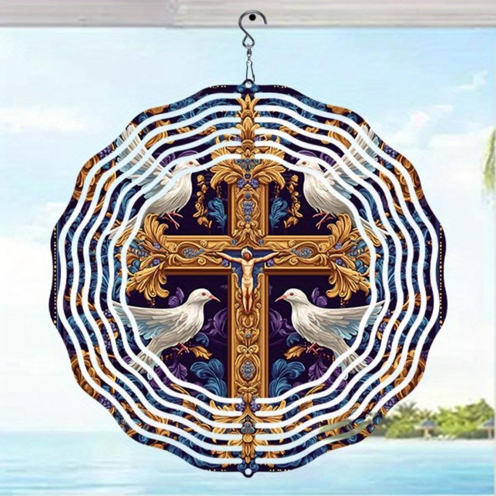 Large 2D Metal Wind Spinner with Pigeon Cross Design Infinity Rotation Outdoor Decor for Garden Yard Kinetic Energy Wind Chime
