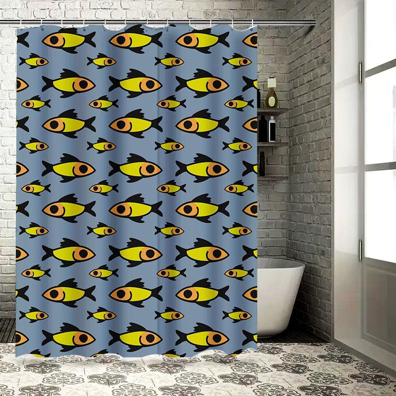 Shower Curtain Fish Pattern Waterproof Bathroom Decor Modern Blue Yellow Schooling Swim Design Fabric Shower Curtains for Bathro