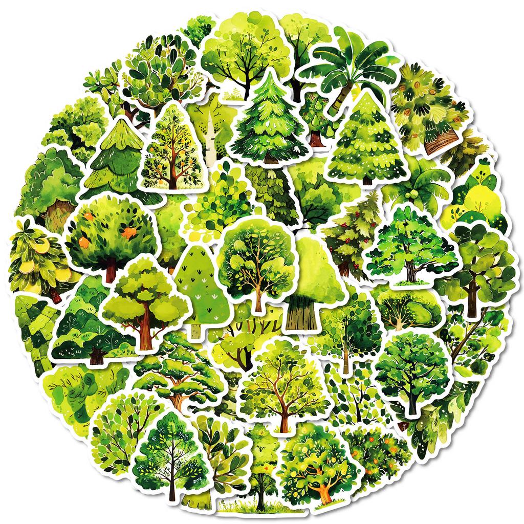 50 Cartoon Green Forest Graffiti Stickers Waterproof Decorative Stickers
