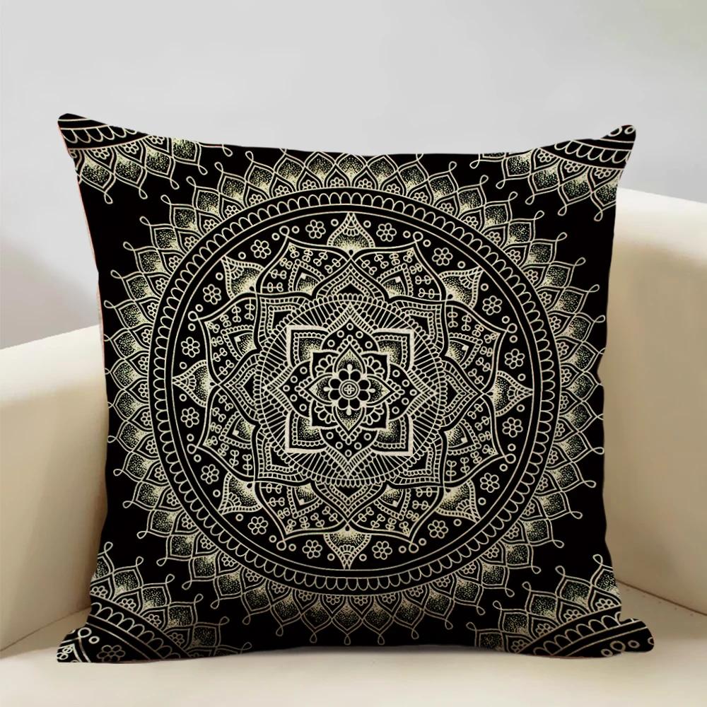 Mandala Sofa Decorative Throw Pillow Case, Hamsa Cushion Cover, Home Living Room Pillow Cover, 45x45cm