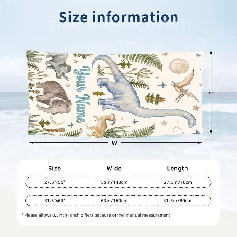 Dinosaur Theme Beach Towel Personalized Custom Name & Text Soft Quick Dry Beach Towel for Swimming Travel
