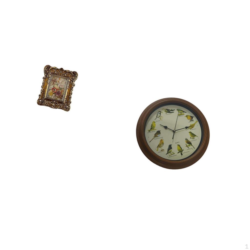Hand Carved Floral Birdsong Photo Frame Clock Elegant Antique Picture Holder Tabletop Wall Mounted