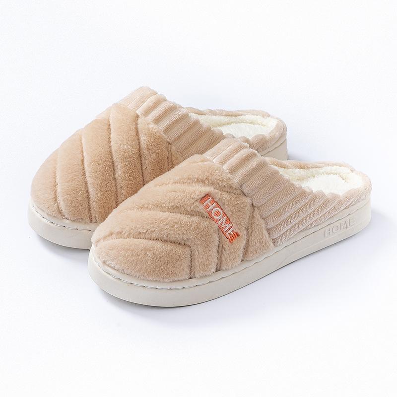 Couple cotton slippers women's new shit-stepping plush warm indoor household autumn and winter cotton drag men's home 2025 non-slip