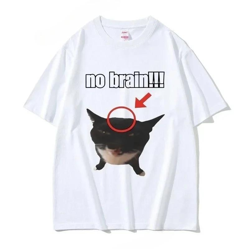 

Funny Cat No Brain Graphic Print T Shirts Women Joke Humor Cute Kawaii Meme Tshirts Women Casual Tees Short Sleeve 4XL