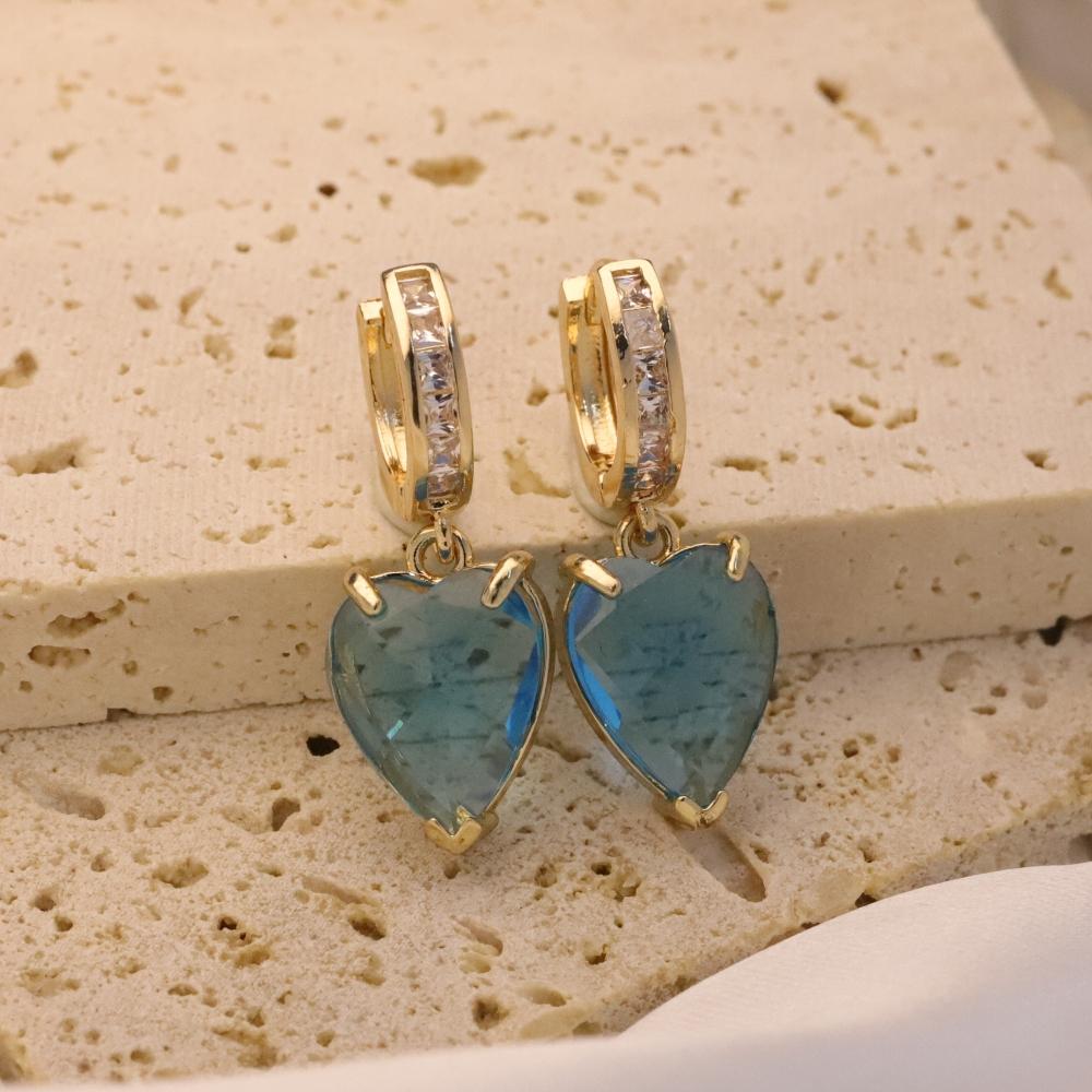 1 Pair Heart Shape Artificial Crystal Dangle Earrings for Women Zirconia Earring Jewelry Wedding Party Accessories