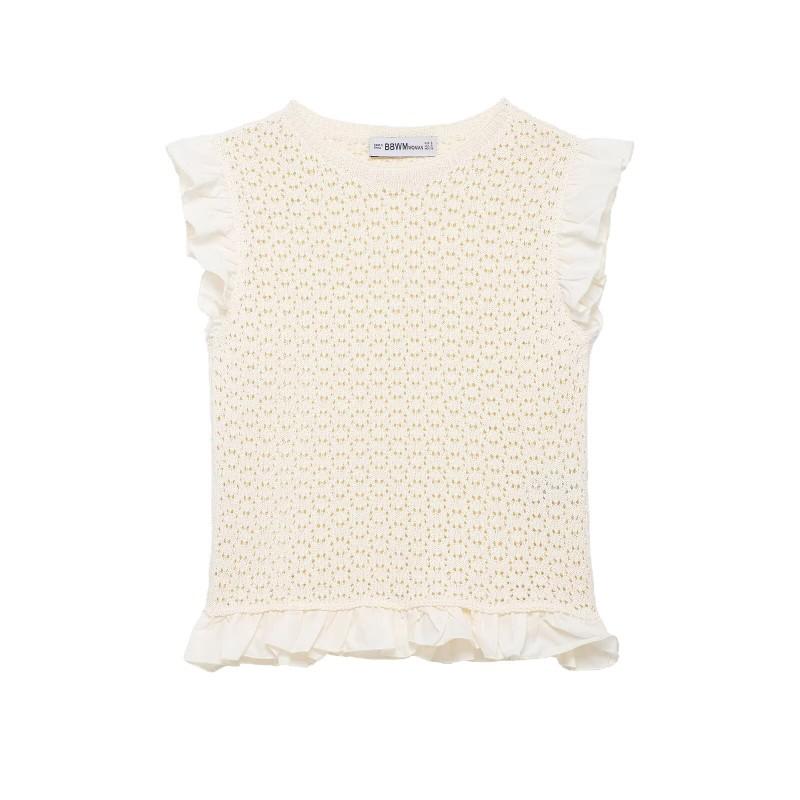 Womens 2026 French Style Sleeveless Knit Top Slim Fit Hollow Out Sweater