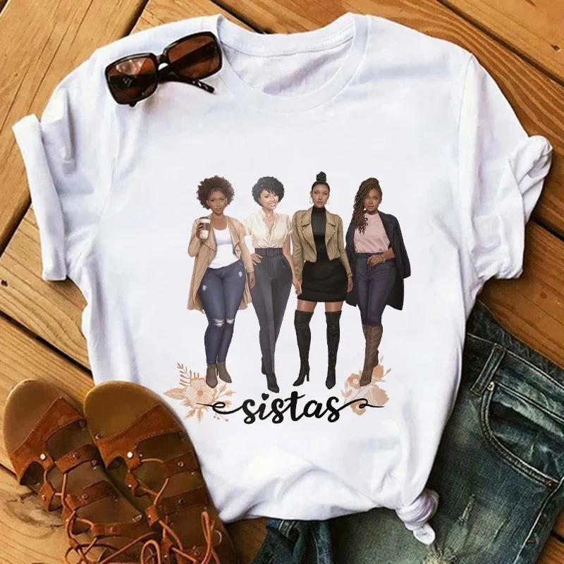 Black Girls African White Fashion Women TShirts Harajuku Cartoon Clothing Short Sleeve Summer Tees Casual FeUnisex Tops ONeck