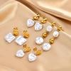 Elegant Heart Shape Imitation Pearl Water Drop Earrings,Stainless Steel Gold Plated Stud Earrings for Women,Charm Jewelry Gift