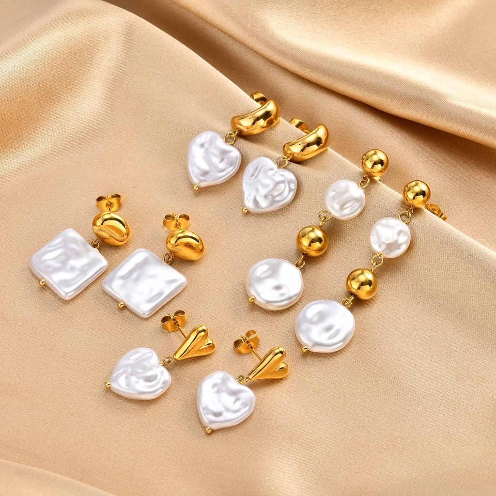 Elegant Heart Shape Imitation Pearl Water Drop Earrings,Stainless Steel Gold Plated Stud Earrings for Women,Charm Jewelry Gift