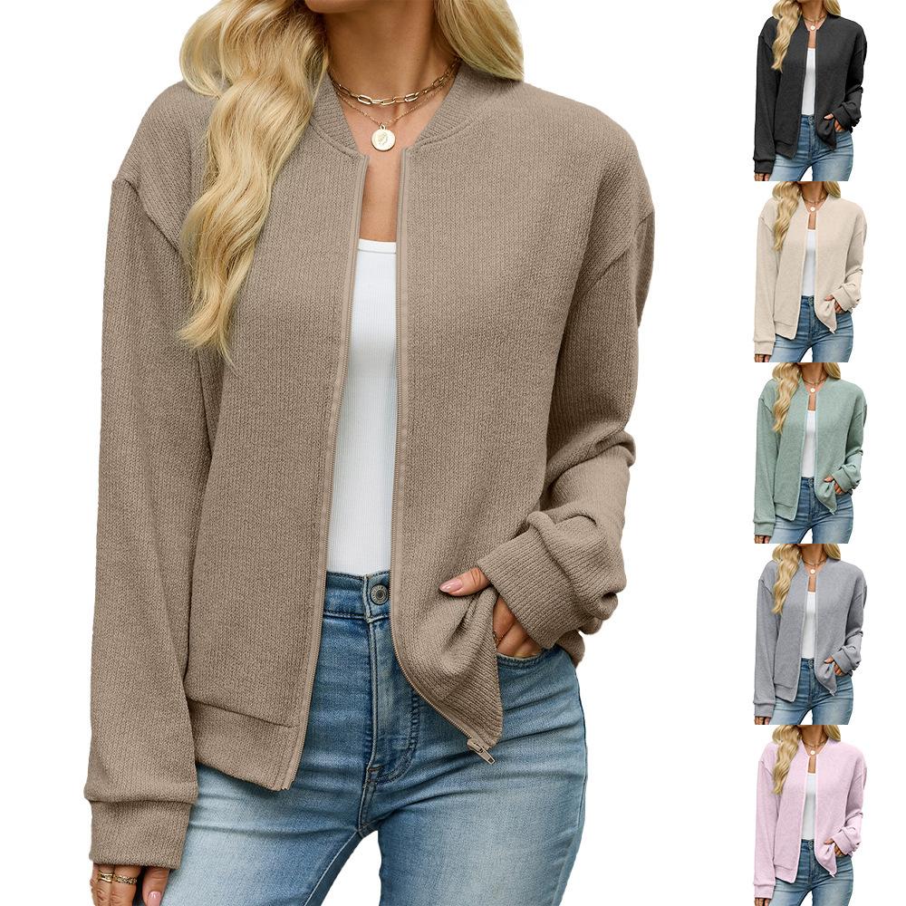Europe, America 2026 autumn and winter new solid color zipper loose long sleeve casual sweater women's jacket