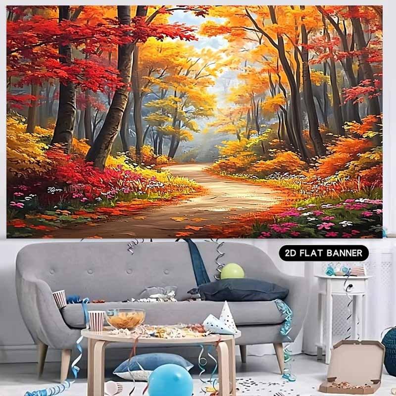 2D Flat 1pc Banner: Autumn Maple Leaf Pumpkin Background Fabric Suitable for Indoor and Dormitory Use