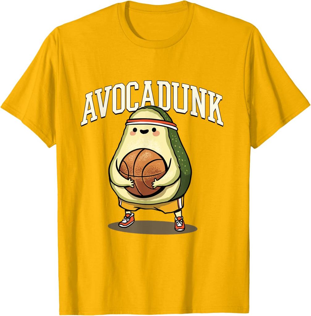 Avocadunk Avocado Basketball Pun Graphic Tee Funny Food Lover Gift Casual T-Shirt